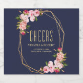 Modern Blue Navy Geometric Blush Pink Wedding Sparkling Wijnetiket (Enkel label)