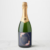 Modern Blue Navy Geometric Blush Pink Wedding Sparkling Wijnetiket (Voorkant)