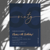 Modern Blue Navy & Gold 60th Birthday Invitation Kaart