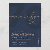 Modern Blue Navy & Gold 70th Birthday Invitation Kaart (Voorkant)