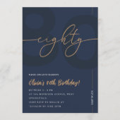 Modern Blue Navy & Gold 80th Birthday Invitation Kaart (Voorkant)