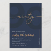 Modern Blue Navy & Gold 90th Birthday Invitation Kaart (Voorkant)
