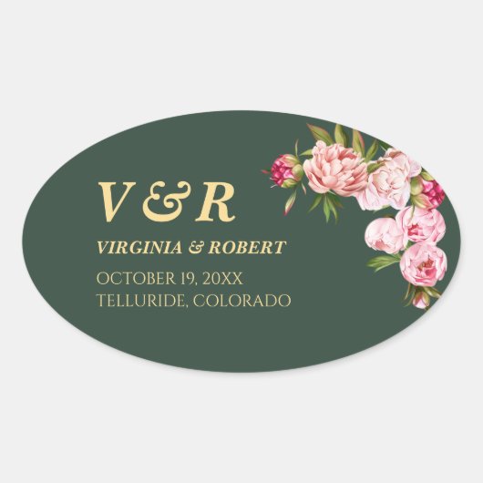 Modern Blue Navy Monogram Dark Green Wedding Ovale Sticker (Voorkant)