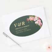 Modern Blue Navy Monogram Dark Green Wedding Ovale Sticker (Envelop)
