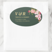 Modern Blue Navy Monogram Dark Green Wedding Ovale Sticker (Tas)