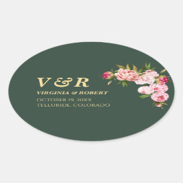 Modern Blue Navy Monogram Dark Green Wedding Ovale Sticker