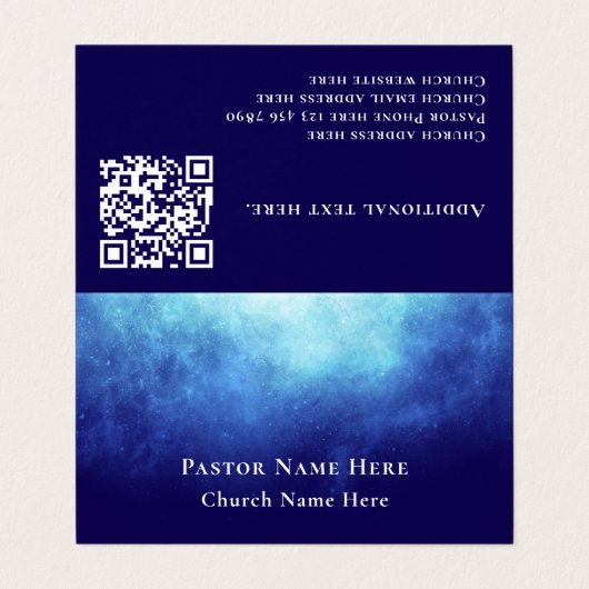 Modern Blue Nebula Custom Text QR Code Pastor Visitekaartje (Buitenkant ongevouwen)
