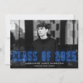 Modern Blue Neon Class of 2023 Photo Afstuderen Aankondiging (Voorkant)