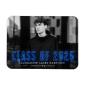 Modern Blue Neon Class of 2023 Photo Afstuderen Magneet (Horizontaal)