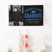 Modern Blue Neon Foto Graduation Party Spandoek (Insitu)