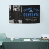 Modern Blue Neon Foto Graduation Party Spandoek (Beurs)