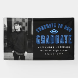 Modern Blue Neon Foto Graduation Party Spandoek