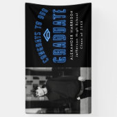 Modern Blue Neon Foto Graduation Party Spandoek (Verticaal)