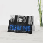 Modern Blue Neon Photo Afstuderen Bedankkaart (Voorkant)