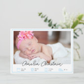 Modern Blue Newborn Baby Photo Collage Birth Aankondiging (Staand voorkant)
