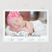 Modern Blue Newborn Baby Photo Collage Birth Aankondiging (Voorkant)