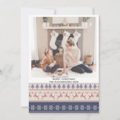 Modern Blue Nordic Sweater Flying Reindeer Pattern Feestdagenkaart (Voorkant)