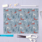 Modern Blue Nordic Winter Foxes Birds Pattern Tissuepapier (Craft)