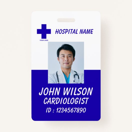 Modern Blue Nurse Photo ID Badge Template (Voorkant)