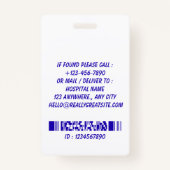 Modern Blue Nurse Photo ID Badge Template (Achterkant)