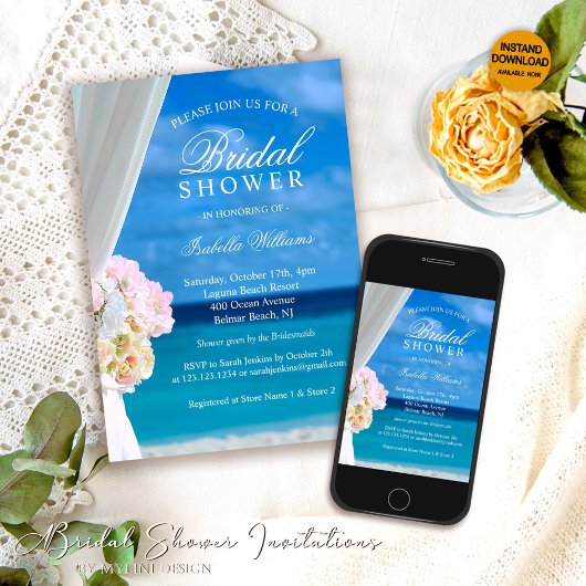Modern Blue Ocean Beach Bridal Shower Kaart