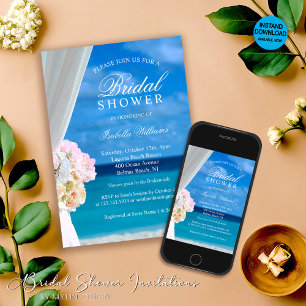 Modern Blue Ocean Beach Bridal Shower Kaart