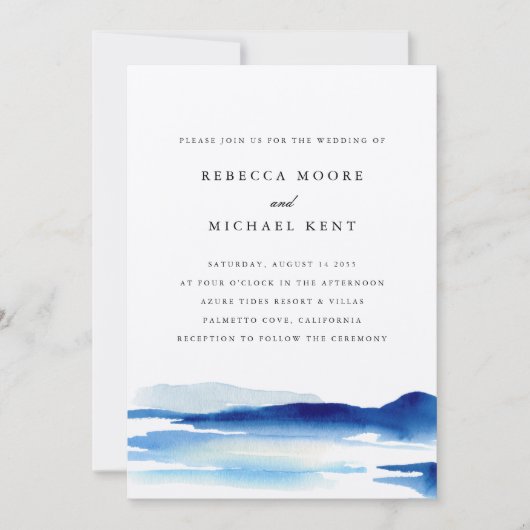 Modern Blue Ocean Watercolor Wedding Kaart (Voorkant)