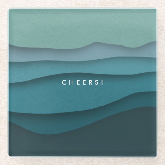 Modern Blue Ocean Waves Kustcadeau voor haar Glazen Onderzetter (Voorkant)