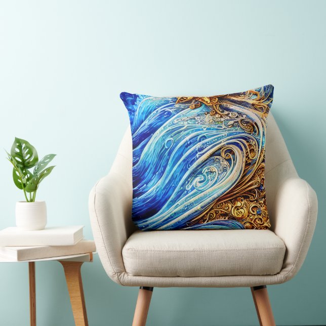 Modern Blue Ocean Waves Notitieboek Kussen (Stoel)