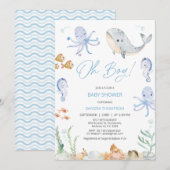 Modern Blue Oh Boy onder Zee Baby shower Kaart (Voorkant / Achterkant)
