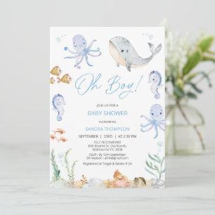 Modern Blue Oh Boy onder Zee Baby shower Kaart