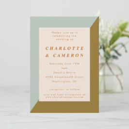 Modern Blue Olive Color Block All-in-One Wedding Kaart