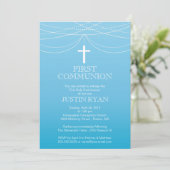 Modern Blue Ombre Garland Cross Boy Communion Kaart (Staand voorkant)