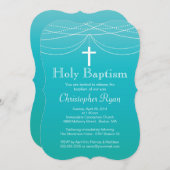 Modern Blue Ombre Garland Cross Heilige Baptisme Kaart (Voorkant / Achterkant)