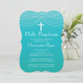 Modern Blue Ombre Garland Cross Heilige Baptisme Kaart (Staand voorkant)