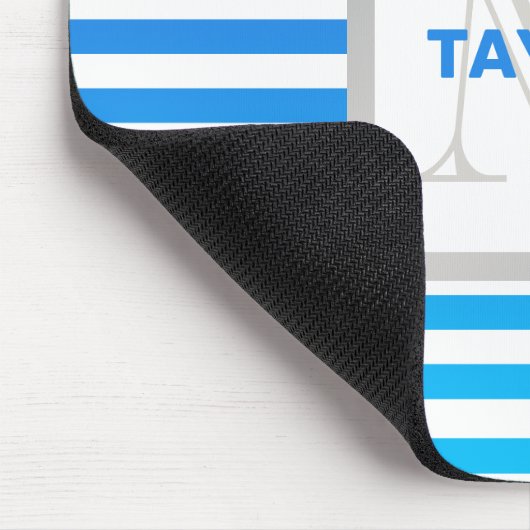 Modern Blue Ombre Stripes met naam Monogram Muismat (Hoek)