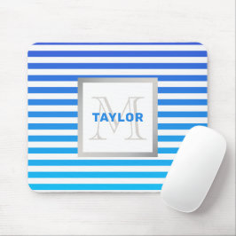Modern Blue Ombre Stripes met naam Monogram Muismat