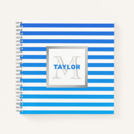 Modern Blue Ombre Stripes met naam Monogram Notitieboek