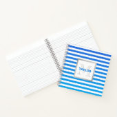 Modern Blue Ombre Stripes met naam Monogram Notitieboek (Binnen)