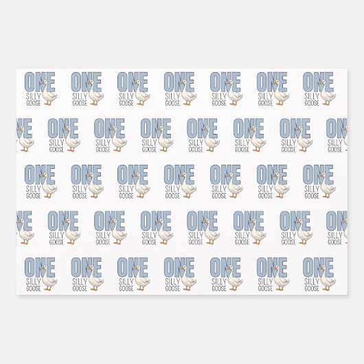 Modern Blue One Silly Goose First Birthday Inpakpapier Vel (Voorkant 2)