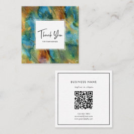 Modern Blue Orange Watercolor Abstract Thank You Vierkante Visitekaartje