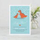 Modern Blue Oranje Dinosaur Baby shower Invitation Kaart (Staand voorkant)