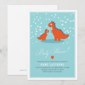 Modern Blue Oranje Dinosaur Baby shower Invitation Kaart (Voorkant / Achterkant)