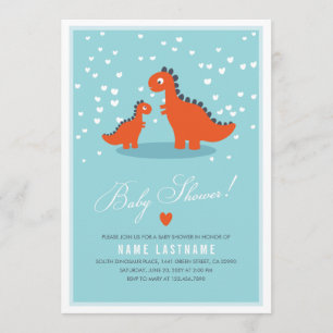 Modern Blue Oranje Dinosaur Baby shower Invitation Kaart