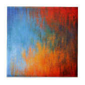 Modern Blue Oranje Red Abstract Art Tegeltje (Voorkant)