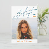 Modern Blue Oranje Script Minimalist Photo AFSTUDE Kaart (Staand voorkant)