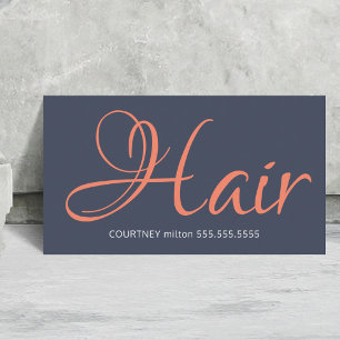 Modern Blue Oranje Typography Hair Stylist Visitekaartje