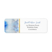 Modern Blue Orchid Floral Gold Border Wedding Etiket (Voorkant)
