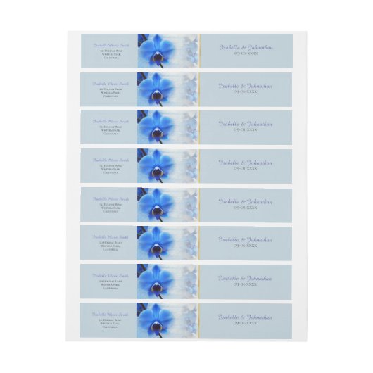Modern Blue Orchid Floral Gold Trim Adreslabel Wikkel (Vel)