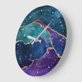 Modern Blue Paars Aqua Gold Agate Waterverf Grote Klok (Hoek)